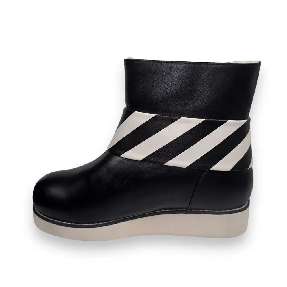 Lola Ramona Faux Sherpa Winter Striped Bow Boots Black / White‎ Women's 8/38